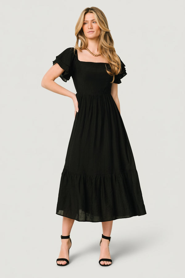 BUTTERCUP KISS WOVEN MIDI DRESS