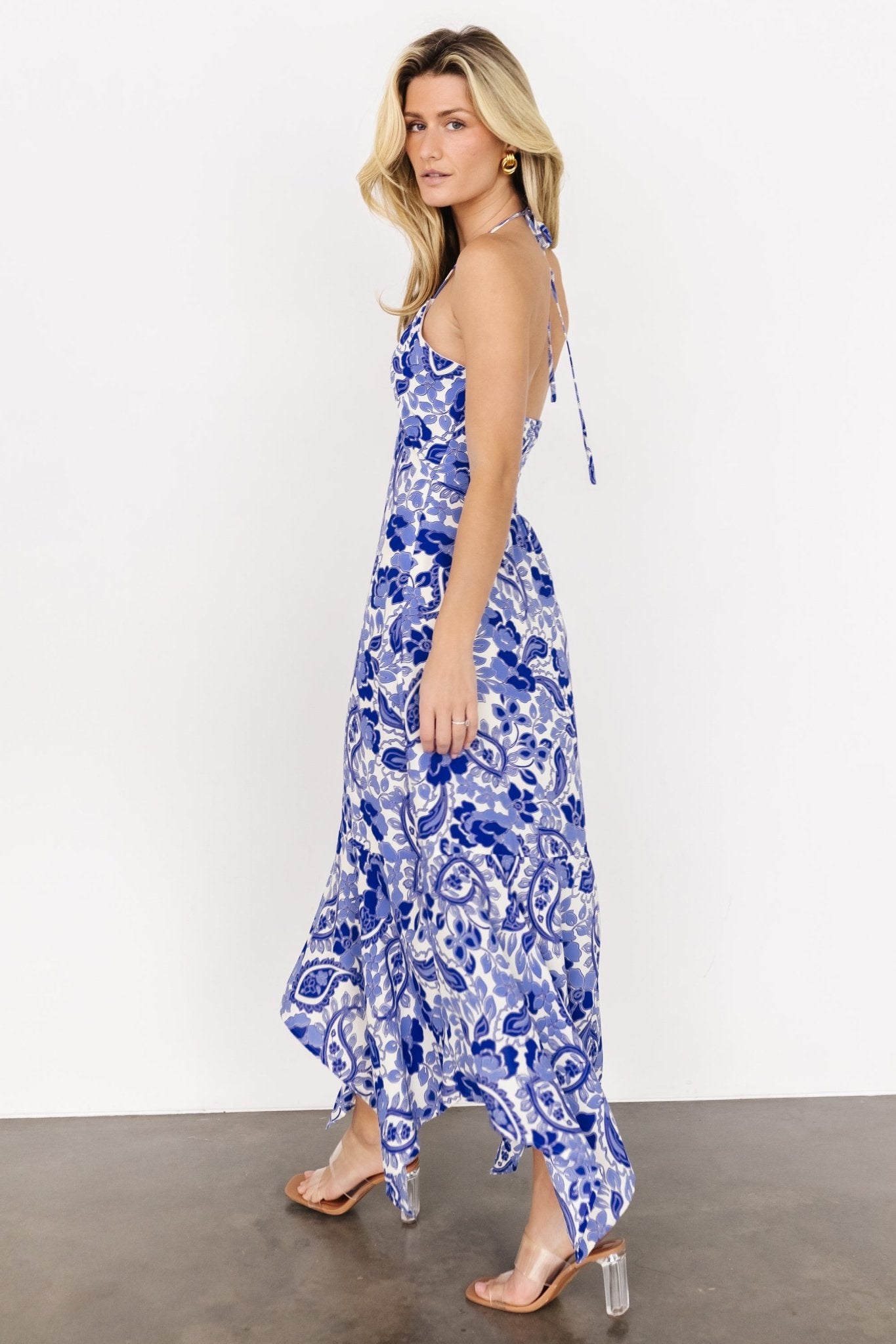 Camila Halter Maxi Dress | Blue + Ivory - Baltic Born