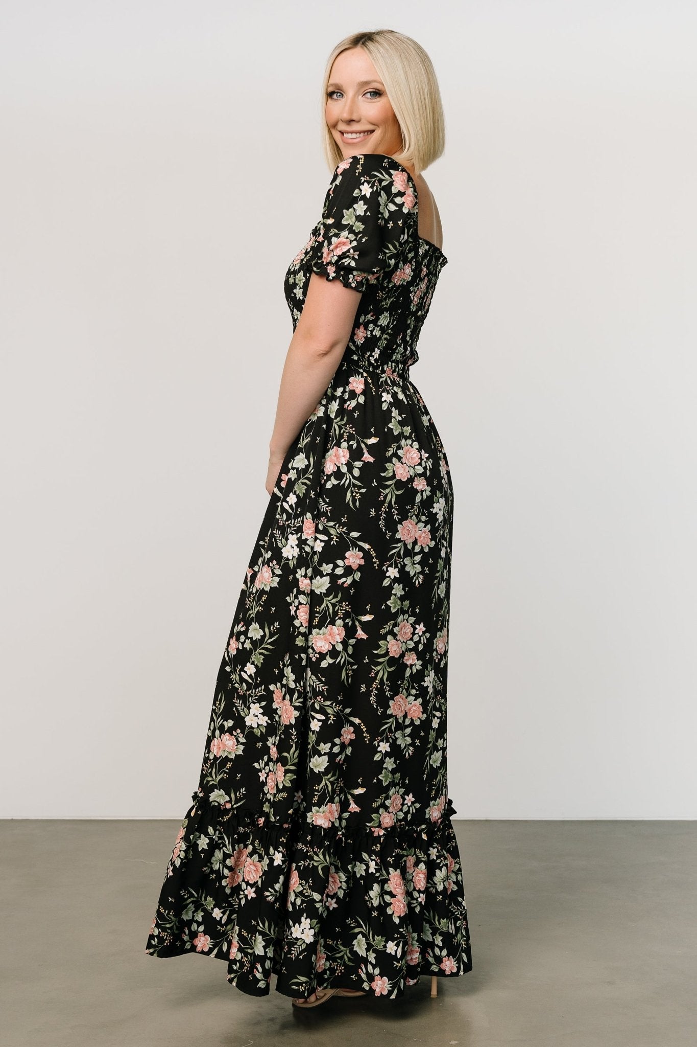 Capri Smocked Maxi Dress | Black Garden Floral - Baltic Born