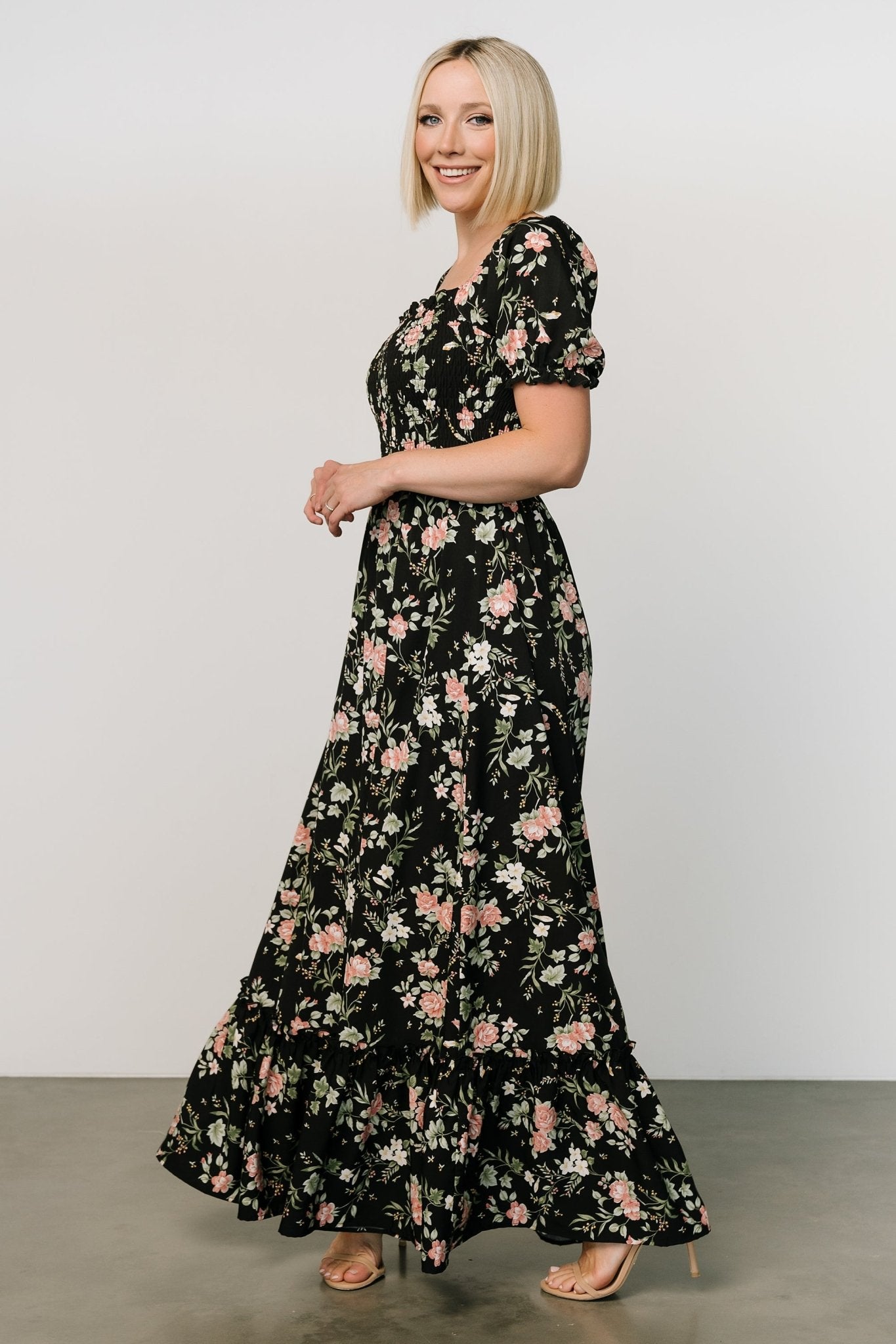 Capri Smocked Maxi Dress | Black Garden Floral - Baltic Born