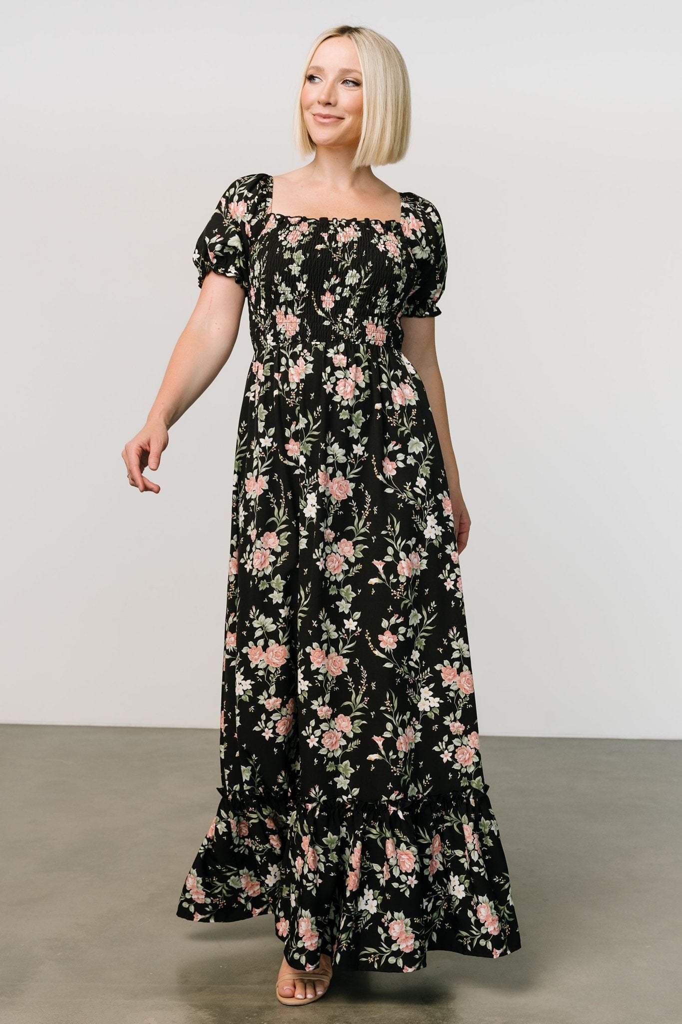 Capri Smocked Maxi Dress | Black Garden Floral - Baltic Born