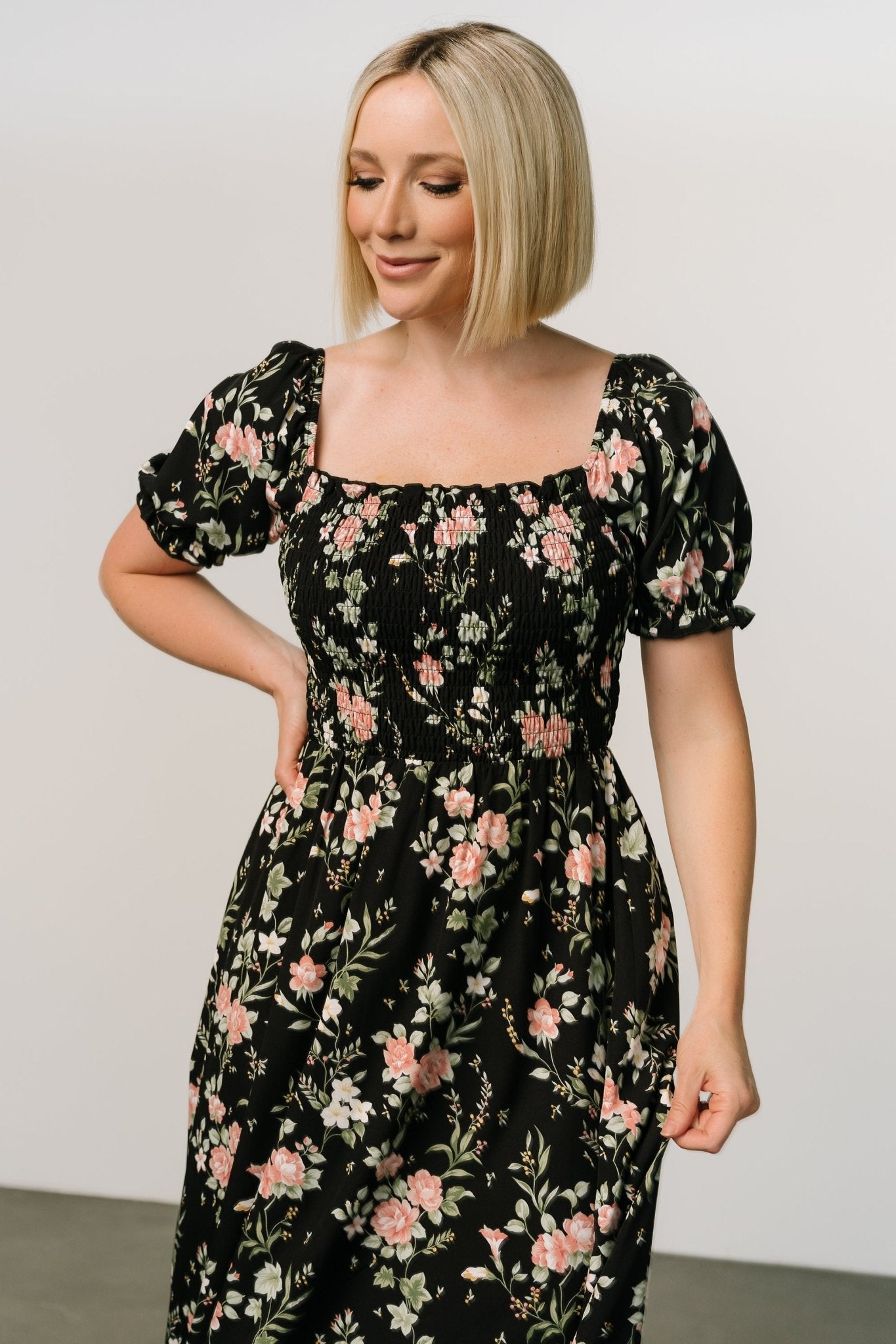 Capri Smocked Maxi Dress | Black Garden Floral - Baltic Born