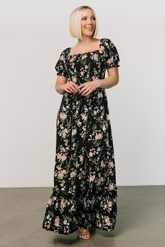 Capri Smocked Maxi Dress | Black Garden Floral - Baltic Born