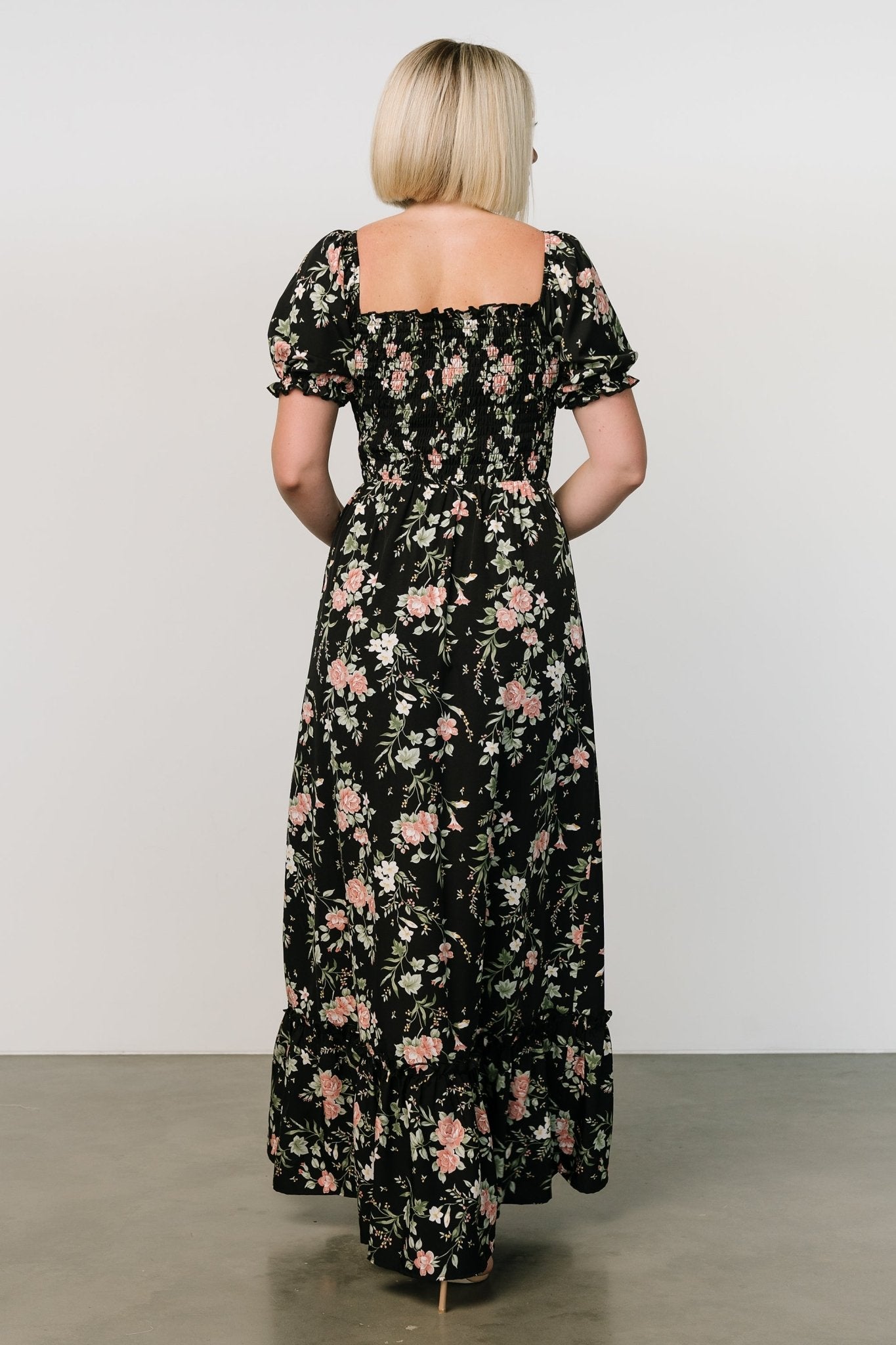 Capri Smocked Maxi Dress | Black Garden Floral - Baltic Born