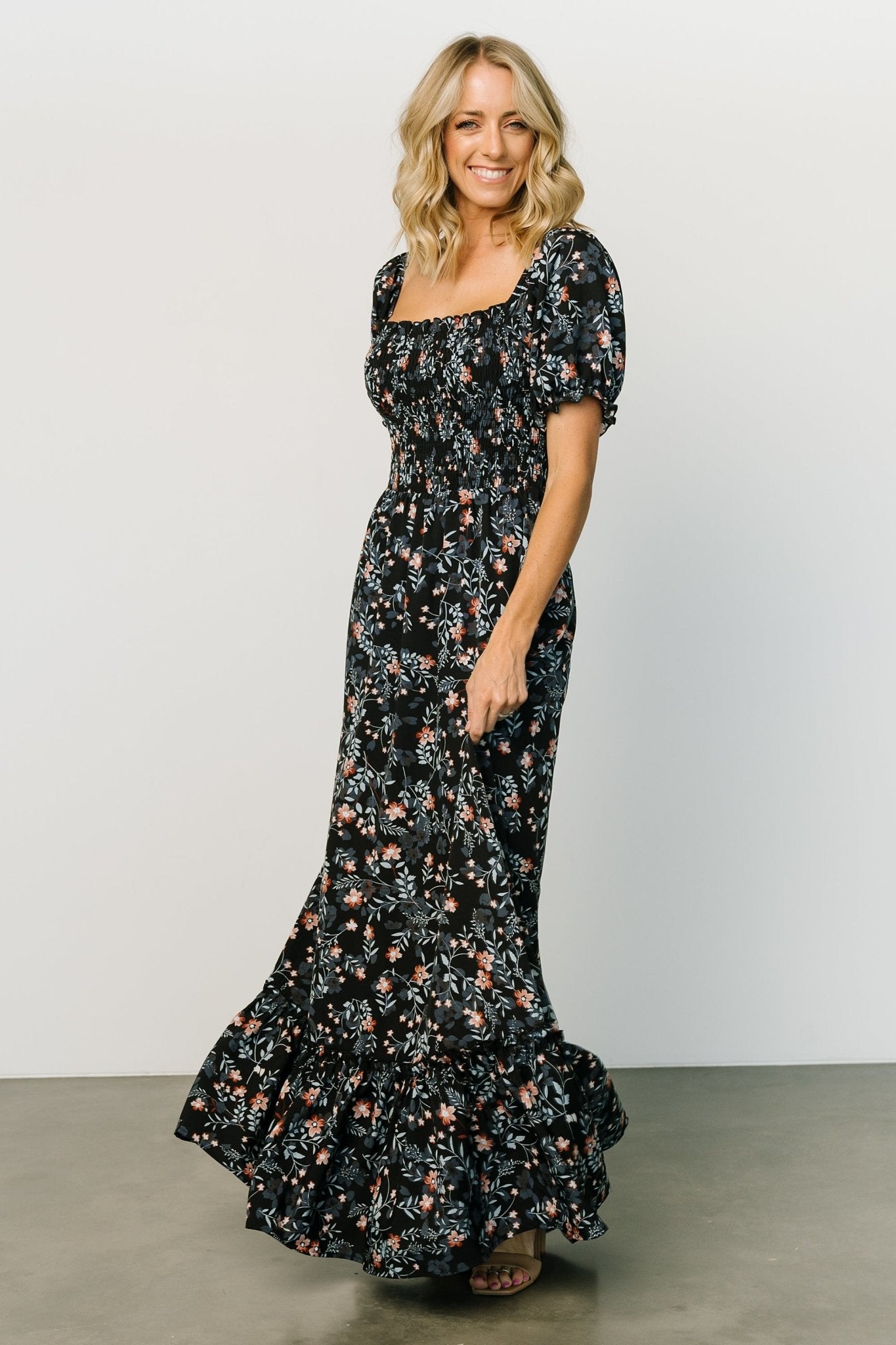 Capri Smocked Maxi Dress | Midnight Floral - Baltic Born