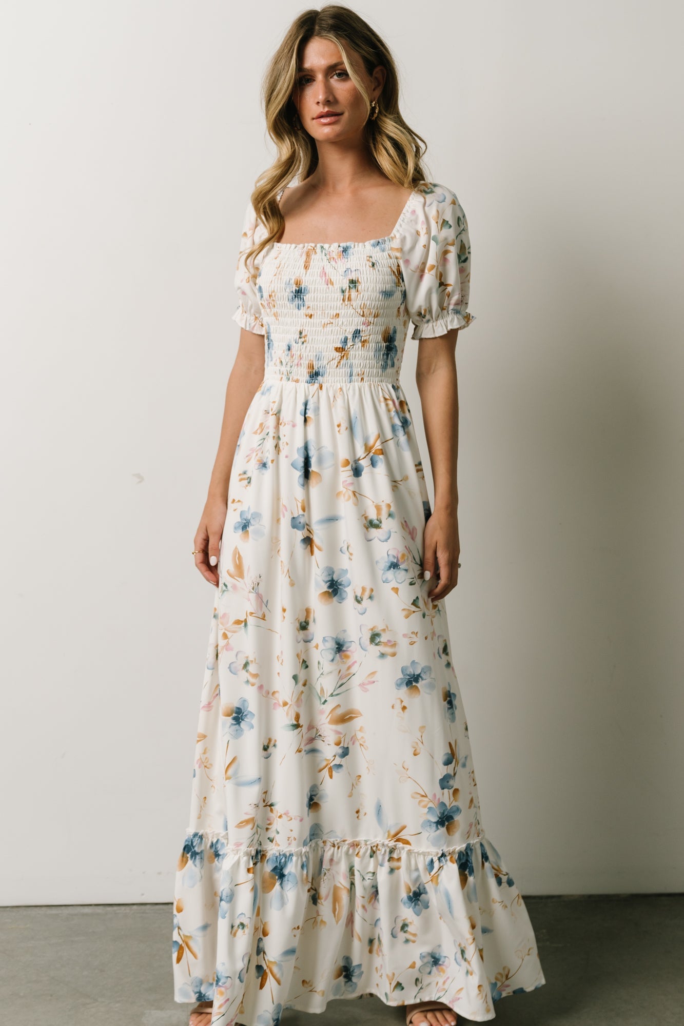 Capri Smocked Maxi Dress White Multi Print