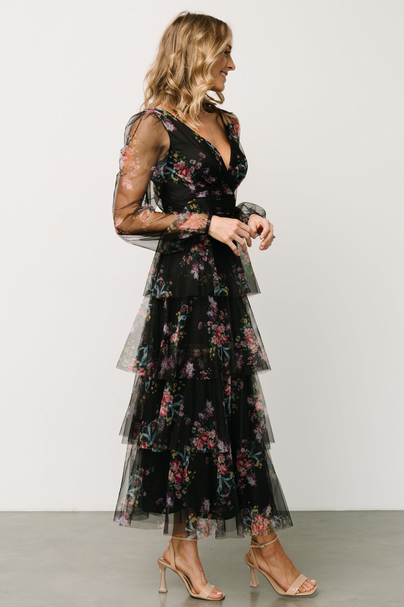 Carolina Tulle Tiered Maxi Dress | Black Floral - Baltic Born