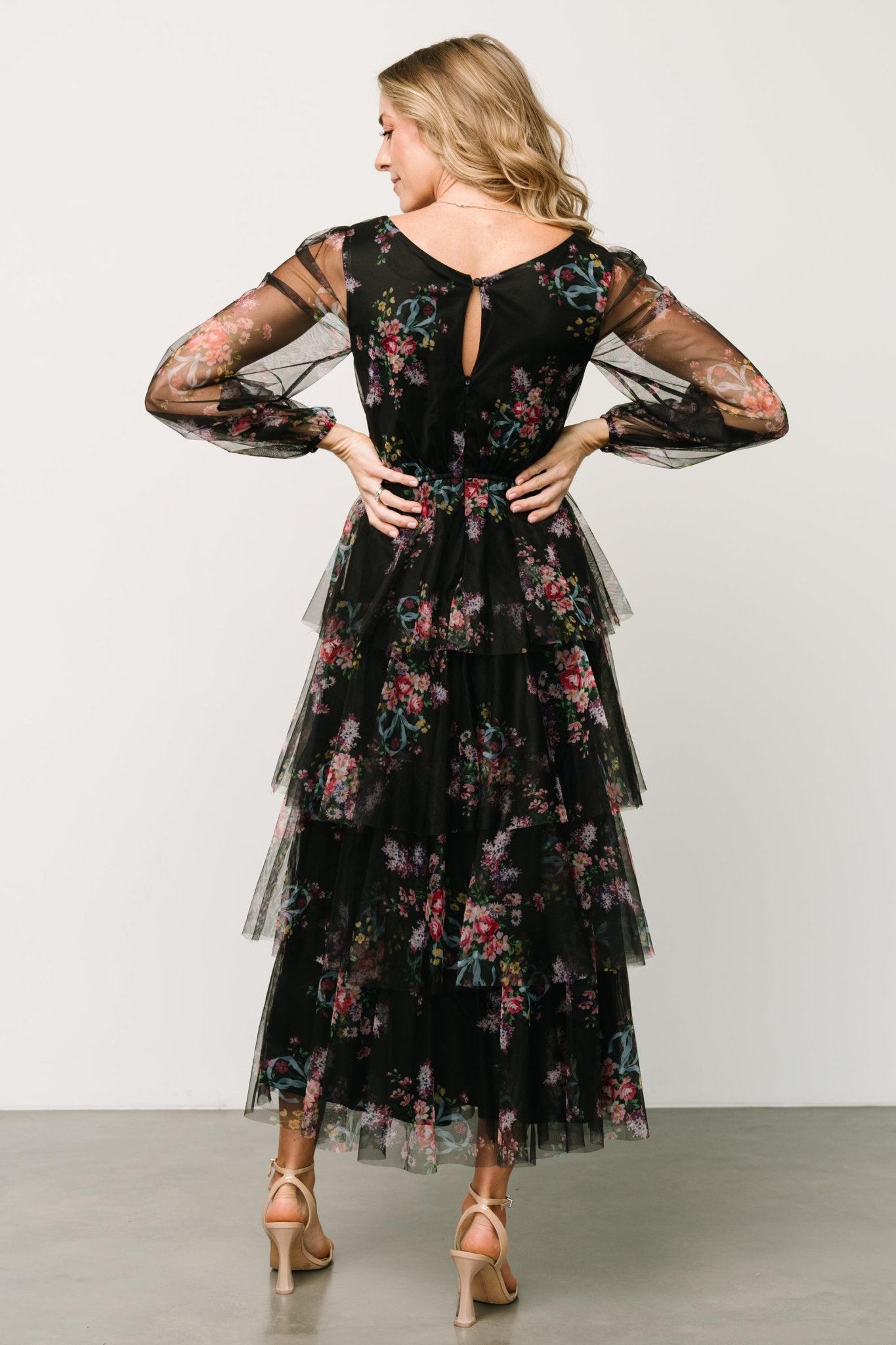 Carolina Tulle Tiered Maxi Dress | Black Floral - Baltic Born