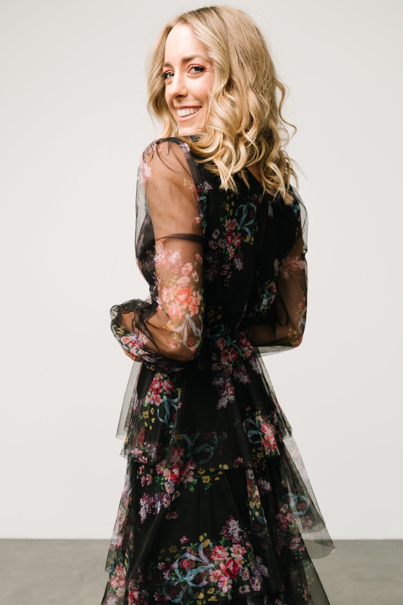 Carolina Tulle Tiered Maxi Dress | Black Floral - Baltic Born