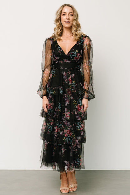 Carolina Tulle Tiered Maxi Dress | Black Floral - Baltic Born