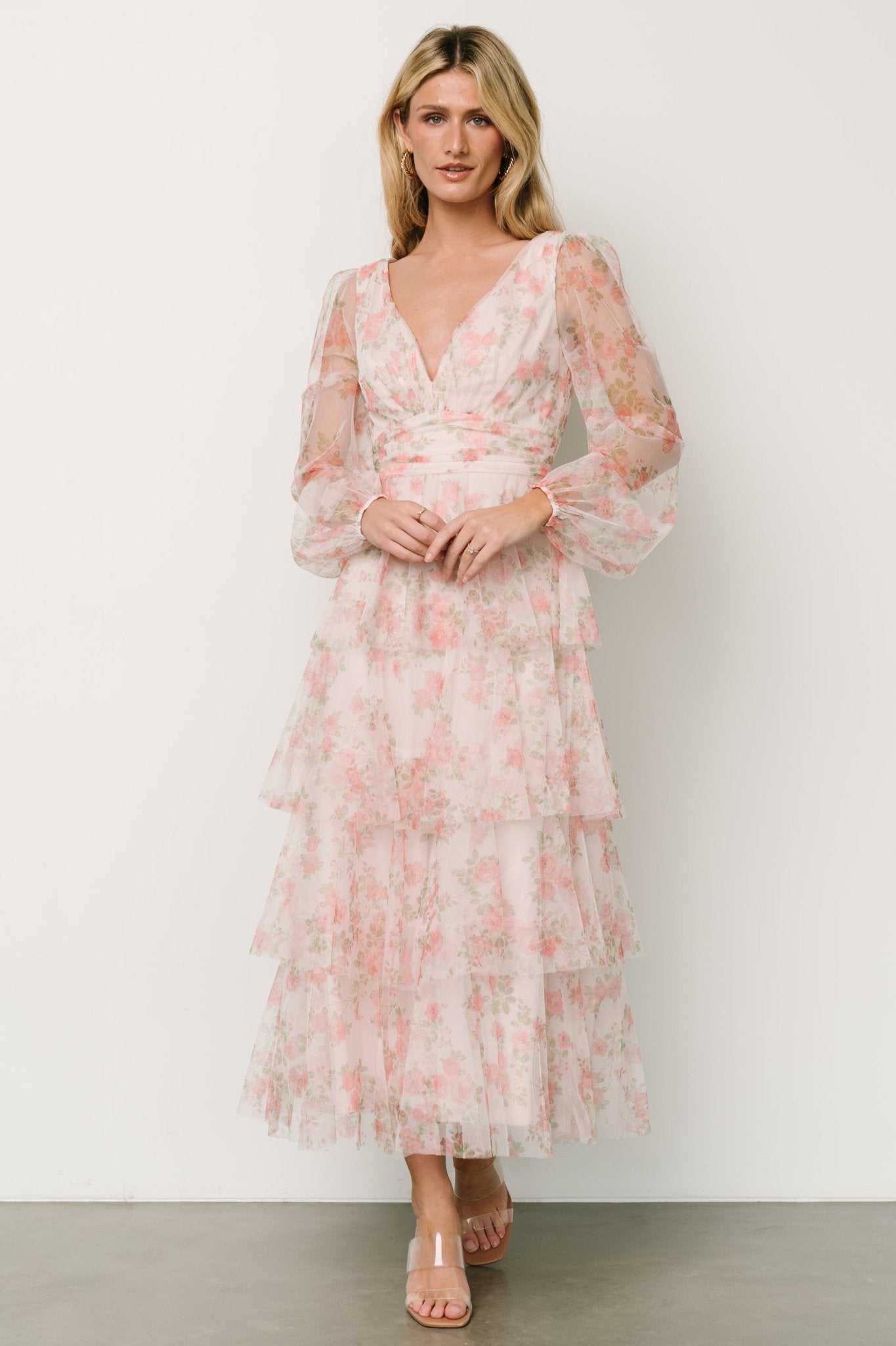 Carolina Tulle Tiered Maxi Dress | Blush Floral - Baltic Born