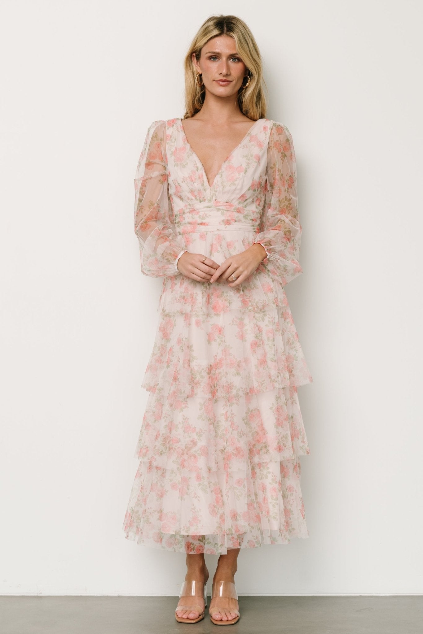 Carolina Tulle Tiered Maxi Dress | Blush Floral - Baltic Born