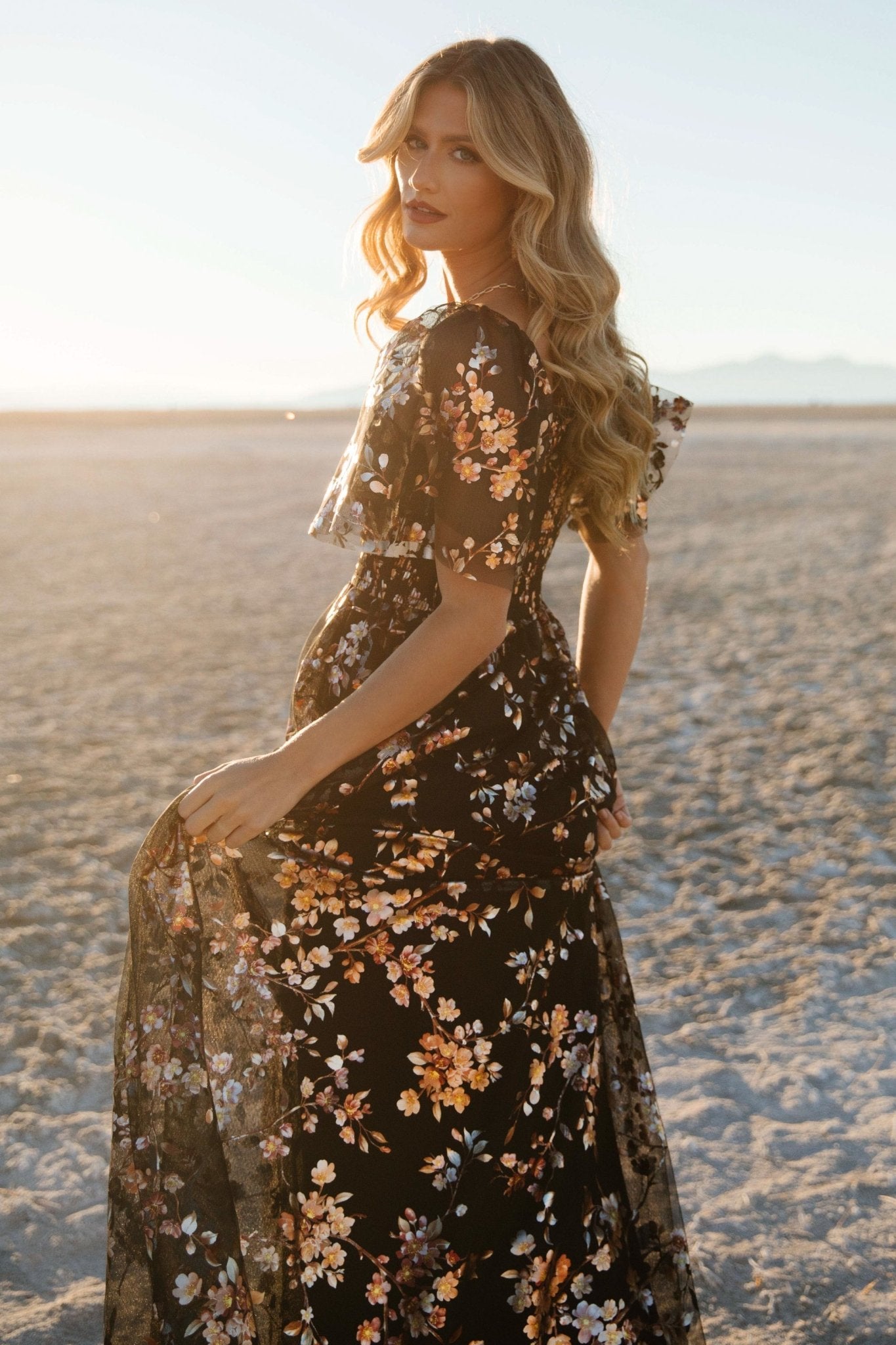 Cassandra Tulle Maxi Dress | Black Blossom - Baltic Born