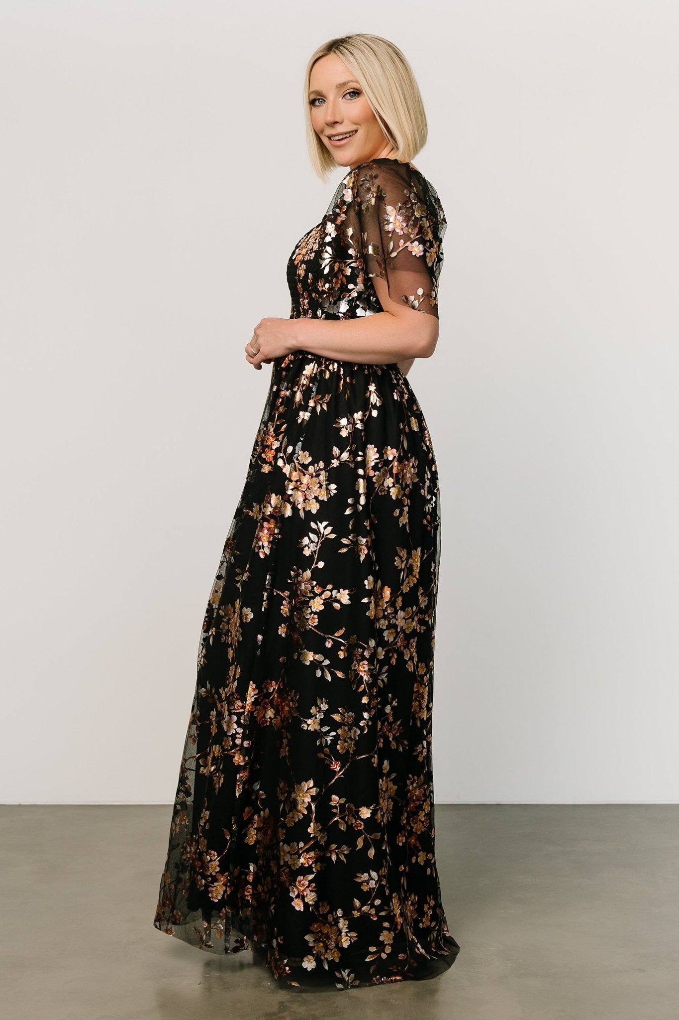 Cassandra Tulle Maxi Dress | Black Blossom - Baltic Born