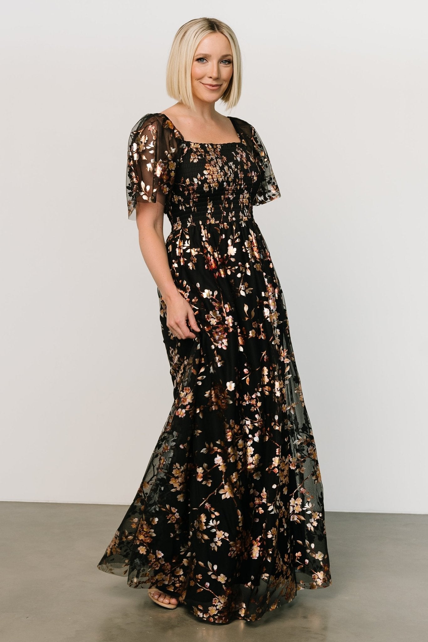 Cassandra Tulle Maxi Dress | Black Blossom - Baltic Born