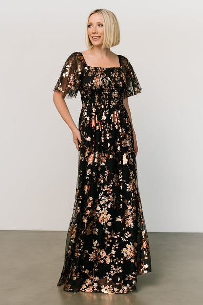 Cassandra Tulle Maxi Dress | Black Blossom - Baltic Born