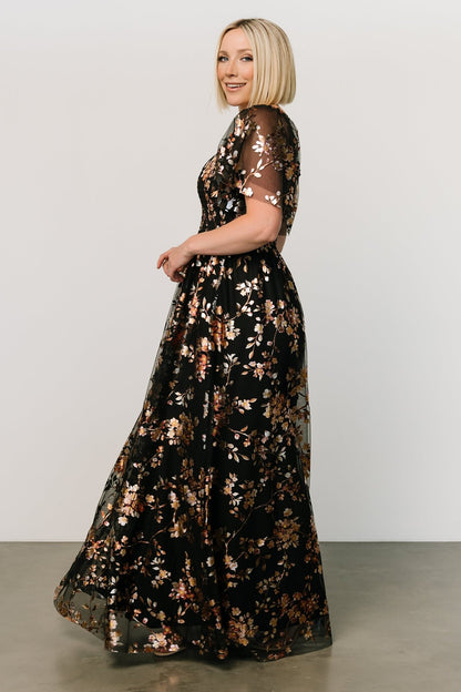 Cassandra Tulle Maxi Dress | Black Blossom - Baltic Born