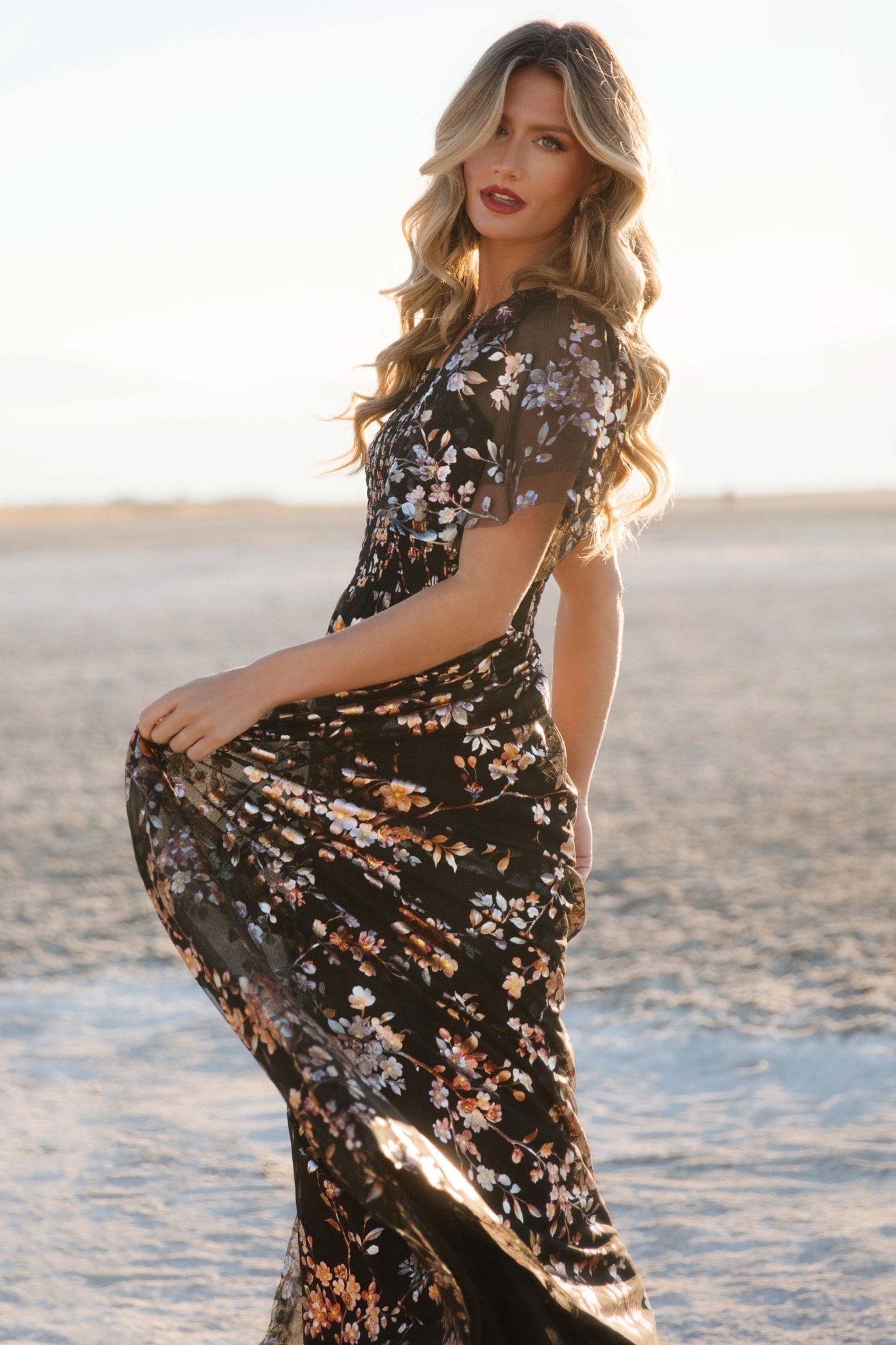 Cassandra Tulle Maxi Dress Copper Floral Baltic Born