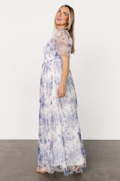 Cassandra Tulle Maxi Dress | Blue + White Floral - Baltic Born