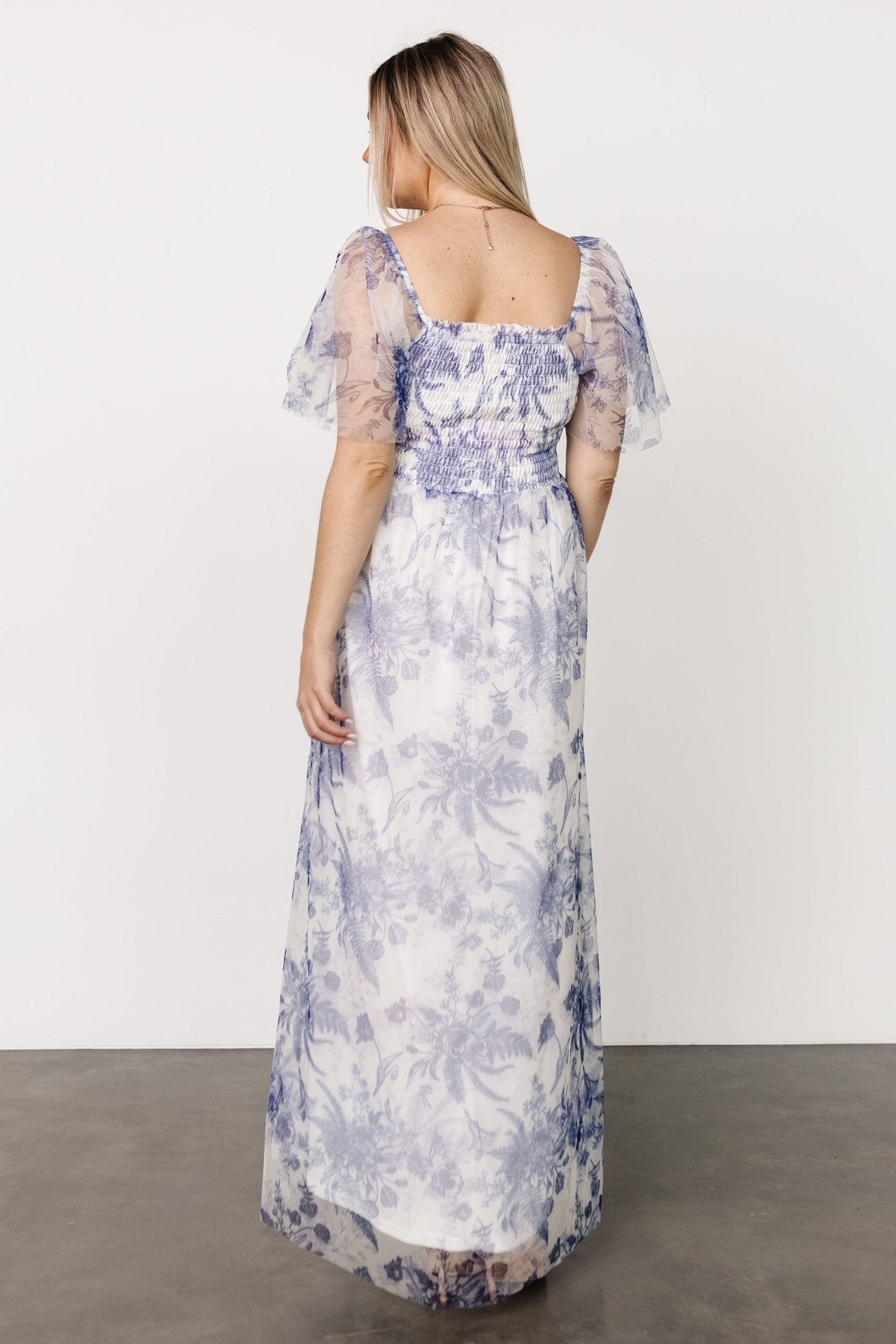 Cassandra Tulle Maxi Dress | Blue + White Floral - Baltic Born