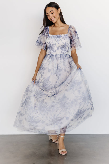 Cassandra Tulle Maxi Dress | Blue + White Floral - Baltic Born