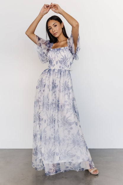 Cassandra Tulle Maxi Dress | Blue + White Floral - Baltic Born