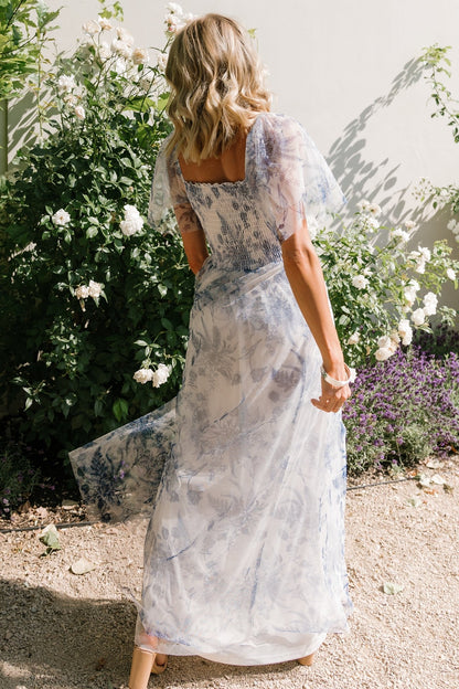 Cassandra Tulle Maxi Dress | Blue + White Floral - Baltic Born