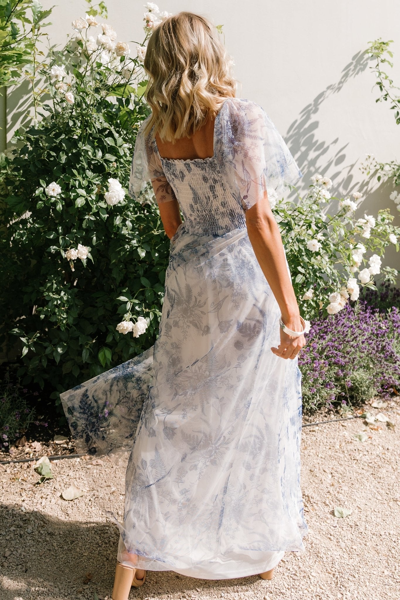 Cassandra Tulle Maxi Dress | Blue + White Floral | Baltic Born