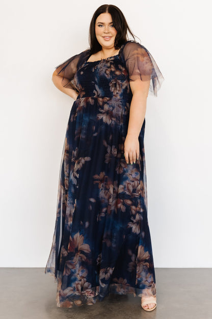 Cassandra Tulle Maxi Dress | Dark Blue Floral - Baltic Born