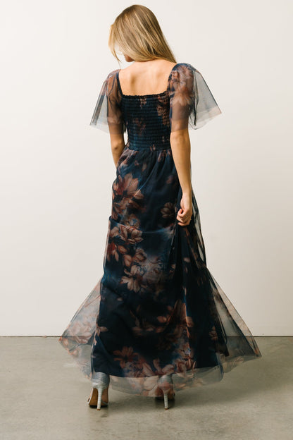 Cassandra Tulle Maxi Dress | Dark Blue Floral - Baltic Born