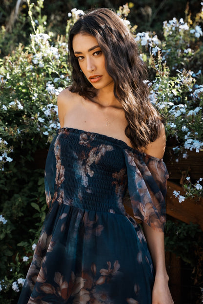 Cassandra Tulle Maxi Dress | Dark Blue Floral - Baltic Born