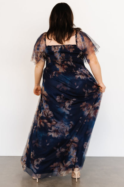 Cassandra Tulle Maxi Dress | Dark Blue Floral - Baltic Born