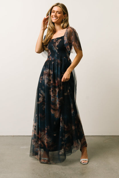 Cassandra Tulle Maxi Dress | Dark Blue Floral - Baltic Born