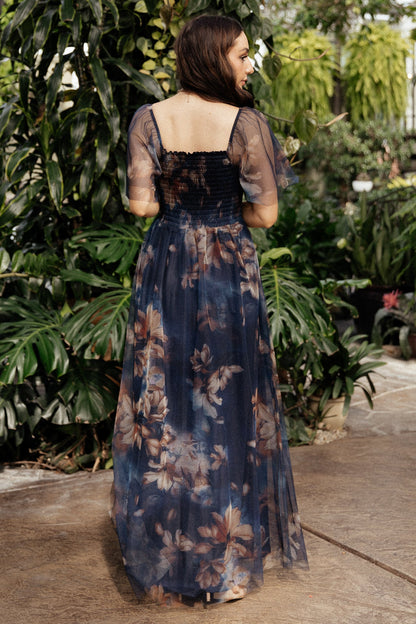 Cassandra Tulle Maxi Dress | Dark Blue Floral - Baltic Born