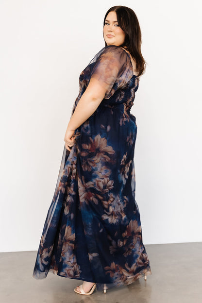 Cassandra Tulle Maxi Dress | Dark Blue Floral - Baltic Born