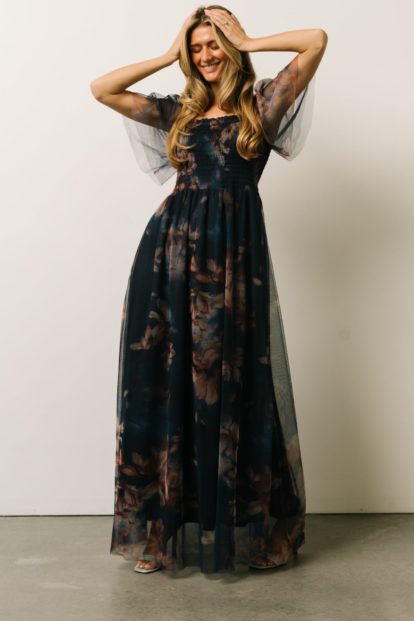 Cassandra Tulle Maxi Dress | Dark Blue Floral - Baltic Born