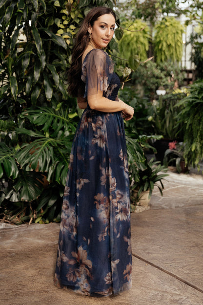 Cassandra Tulle Maxi Dress | Dark Blue Floral - Baltic Born