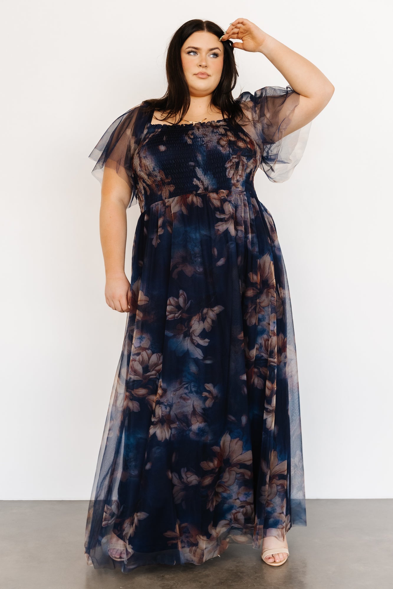 Cassandra Tulle Maxi Dress | Dark Blue Floral - Baltic Born