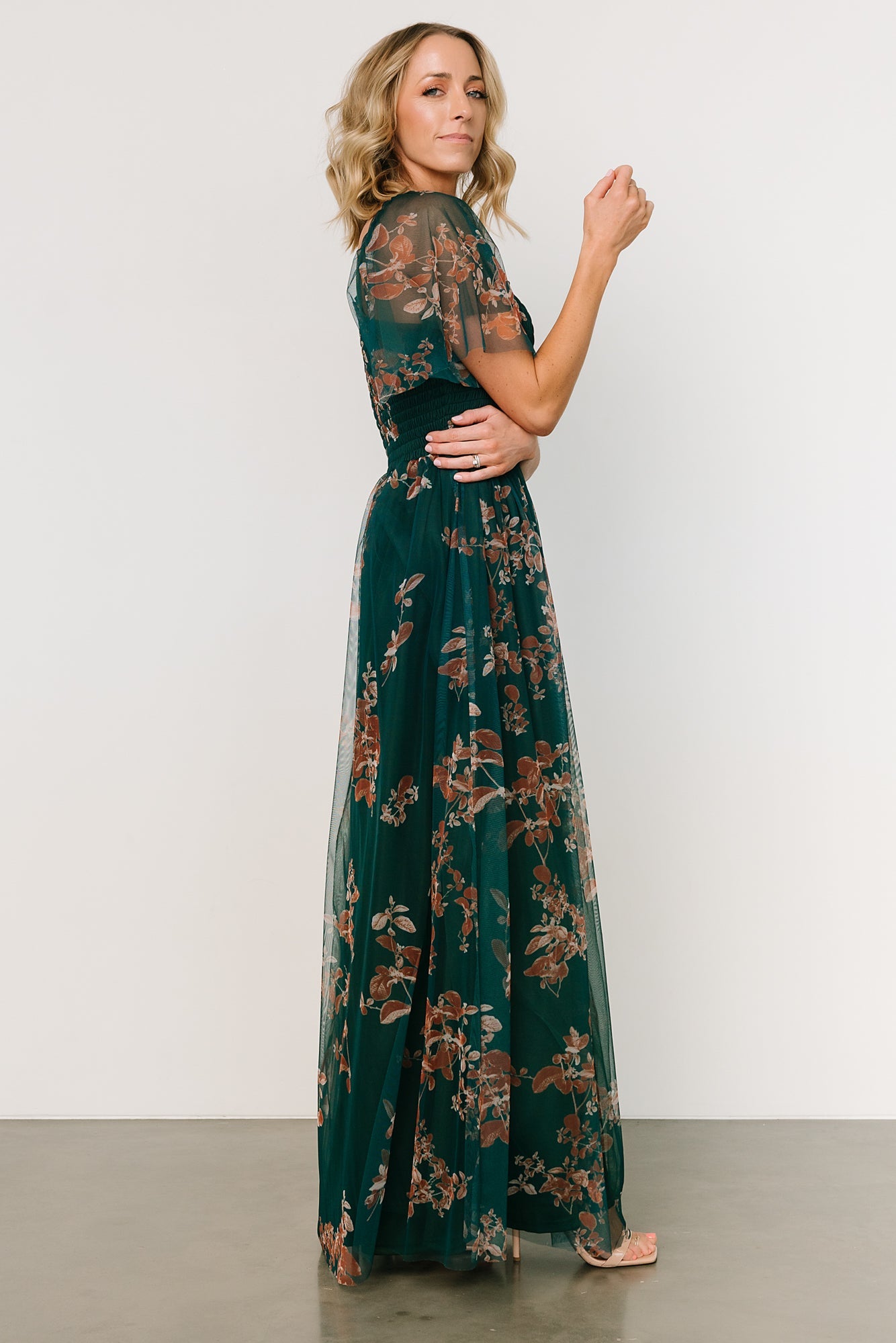 Cassandra Tulle Maxi Dress | Green + Bronze Floral - Baltic Born