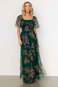 Cassandra Tulle Maxi Dress | Green + Bronze Floral | Baltic Born