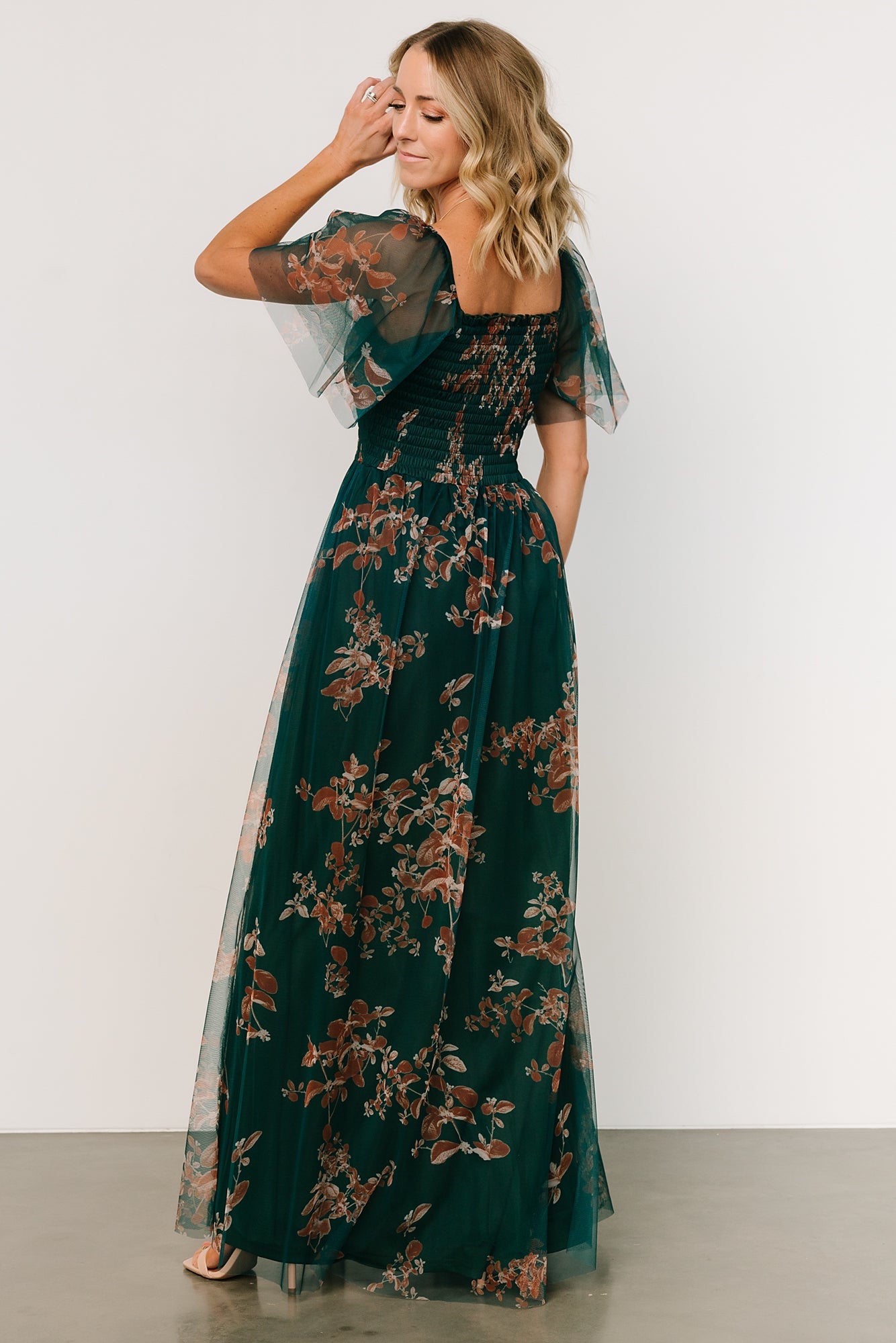 Cassandra Tulle Maxi Dress | Green + Bronze Floral - Baltic Born