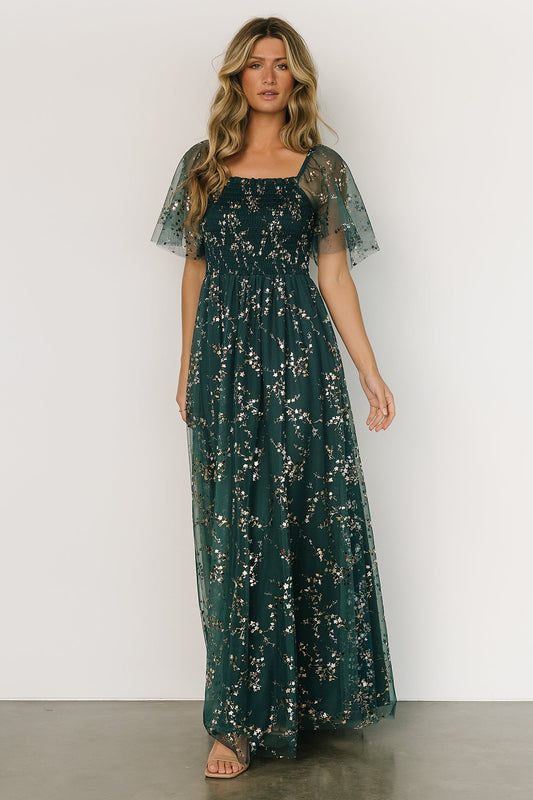 Cassandra Tulle Maxi Dress | Green + Gold - Baltic Born