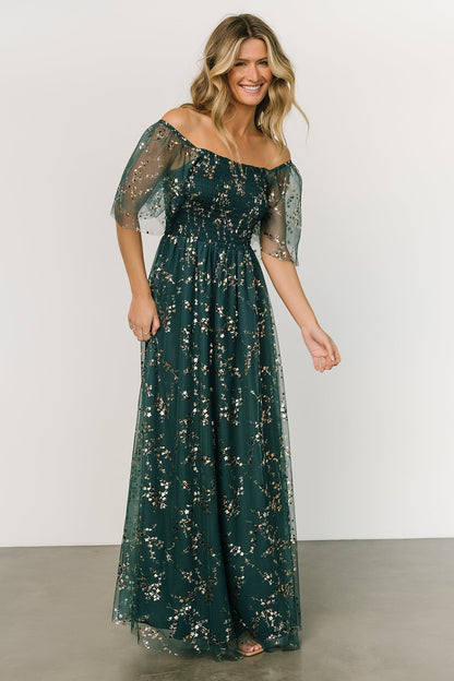 Cassandra Tulle Maxi Dress | Green + Gold - Baltic Born