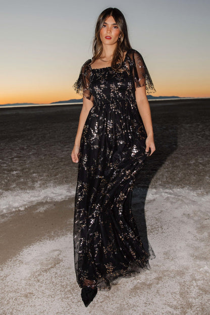 Cassandra Tulle Maxi Dress | Metallic Black - Baltic Born