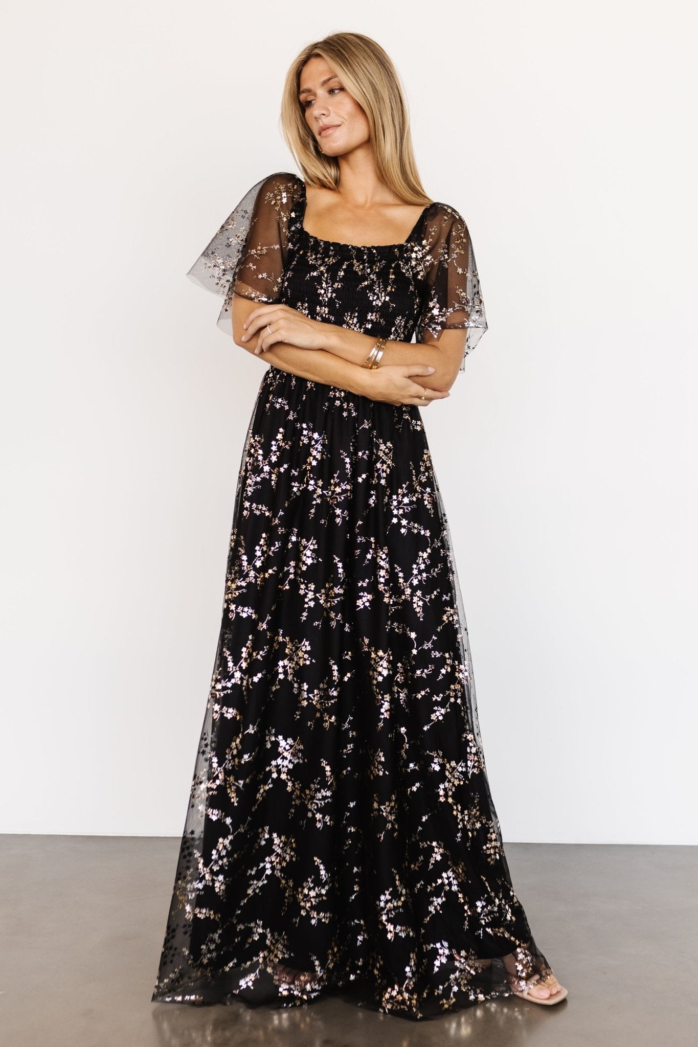 Cassandra Tulle Maxi Dress | Metallic Black - Baltic Born