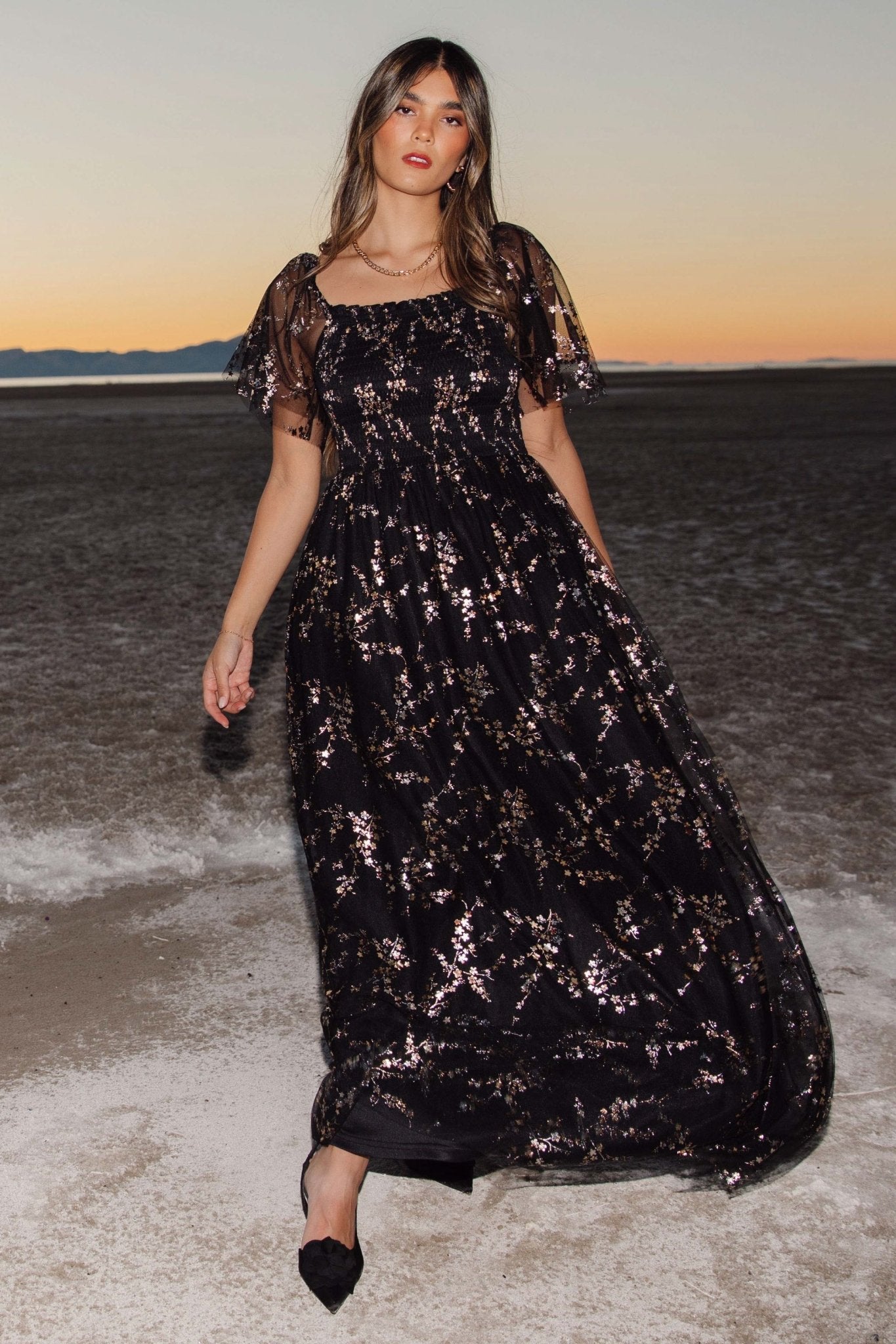 Cassandra Tulle Maxi Dress | Metallic Black - Baltic Born