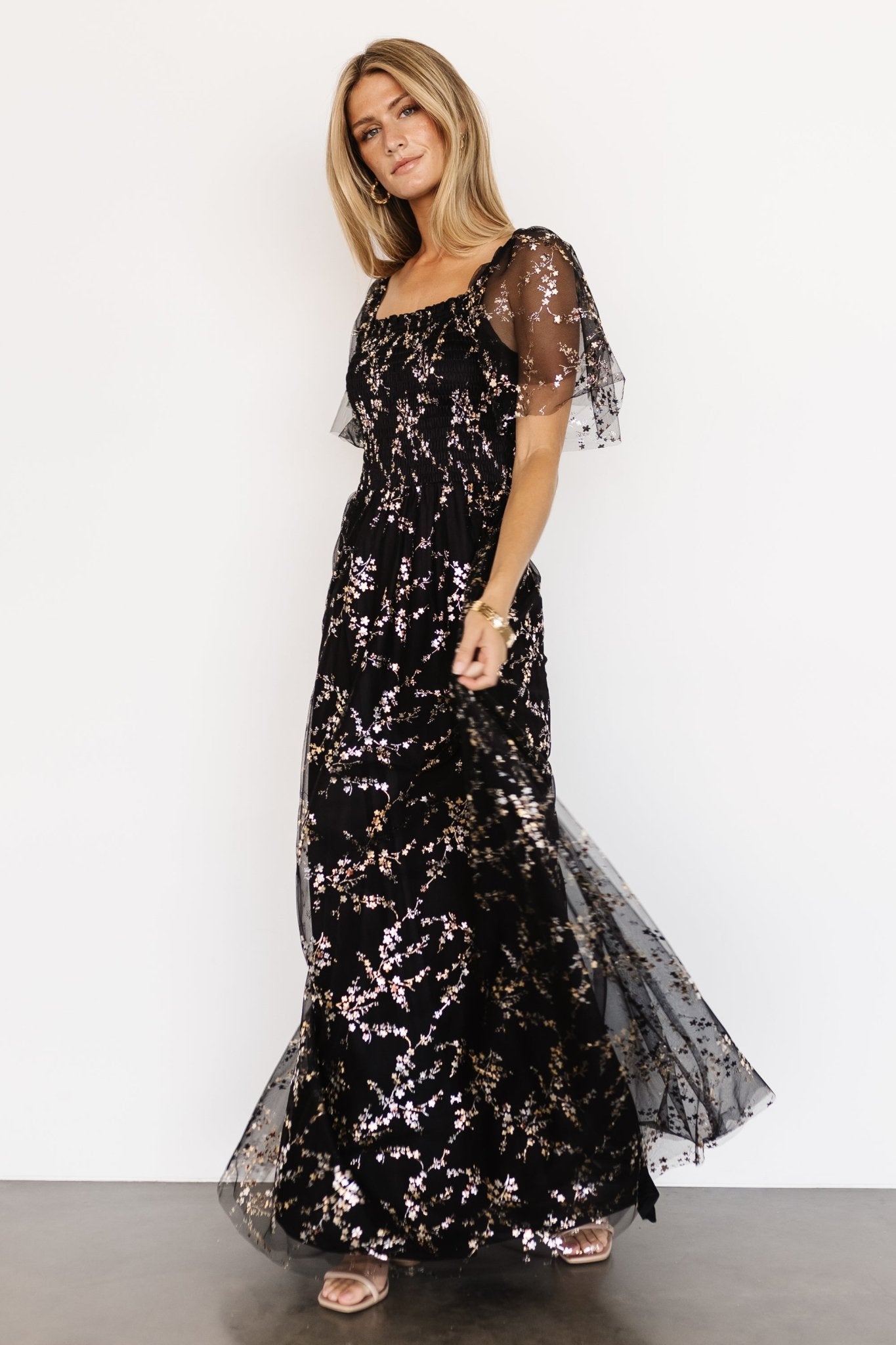 Cassandra Tulle Maxi Dress | Metallic Black - Baltic Born