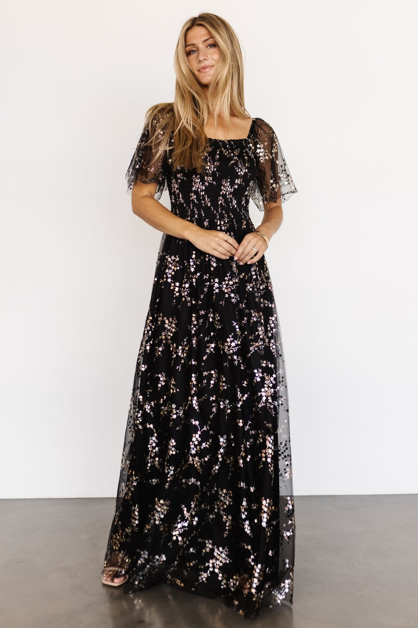 Cassandra Tulle Maxi Dress | Metallic Black - Baltic Born