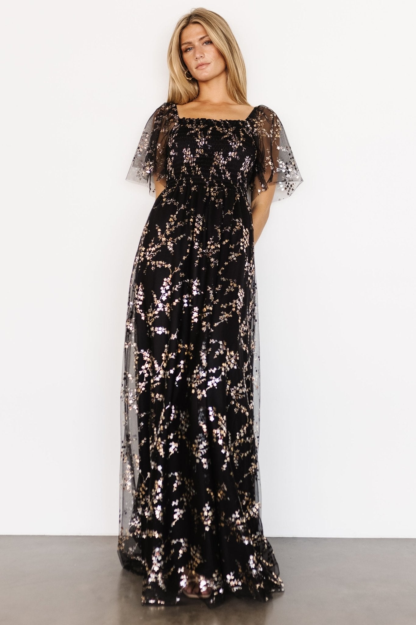 Cassandra Tulle Maxi Dress | Metallic Black - Baltic Born