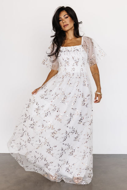 Cassandra Tulle Maxi Dress | Metallic White - Baltic Born